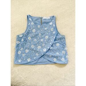 ZARA LT BLUE SEQUINED SLEEVELESS SHIRT SIZE 10